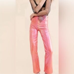 LAAGAM by Free People Shimmering Pink Straight Leg Pants